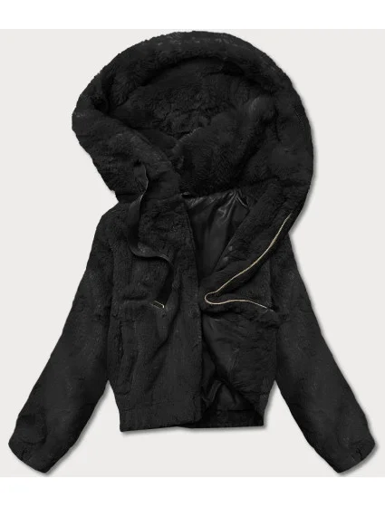 Krátka čierna dámska kožušinová bunda (R8050-1)