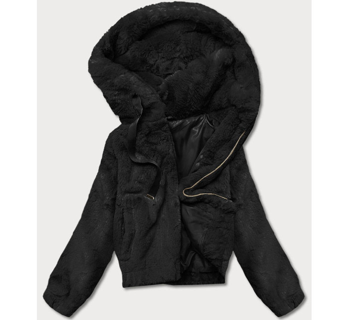 Krátka čierna dámska kožušinová bunda (R8050-1)