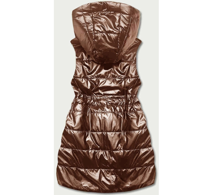 Lesklá vesta s kapucňou v karamelovej farbe (B8131-14)