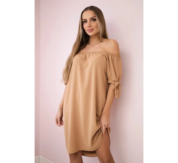 Šaty svázané na rukávech světlý velbloud Šaty svázané na rukávech světlý velbloud