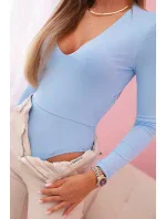 Dámska blúzka s dlhými rukávmi a hlbokým výstrihom modrá Dámska blúzka s dlhými rukávmi a hlbokým výstrihom modrá