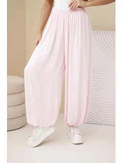 Dámske viskózové nohavice s voľnými nohavicami candy pink