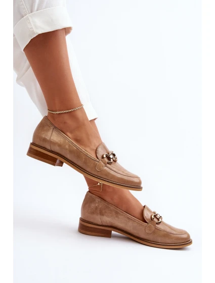 Skórzane Damskie Lakierowane Mokasyny Laura Messi 2760 Brązowe