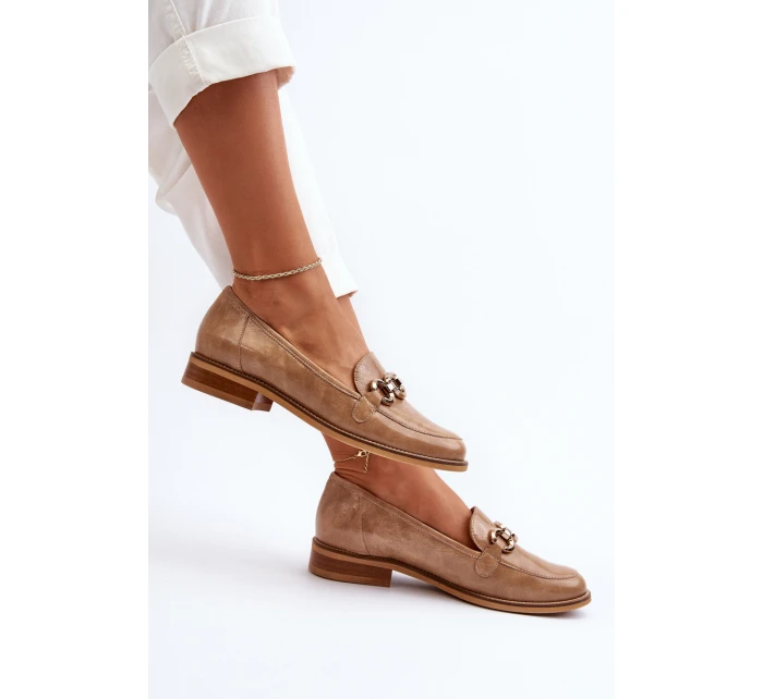 Skórzane Damskie Lakierowane Mokasyny Laura Messi 2760 Brązowe