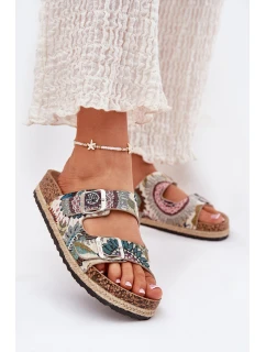 Wzorzyste Klapki Damskie Na Korkowej Platformie Z Klamrami Lee Cooper LCW-25-35-3483L Multikolor