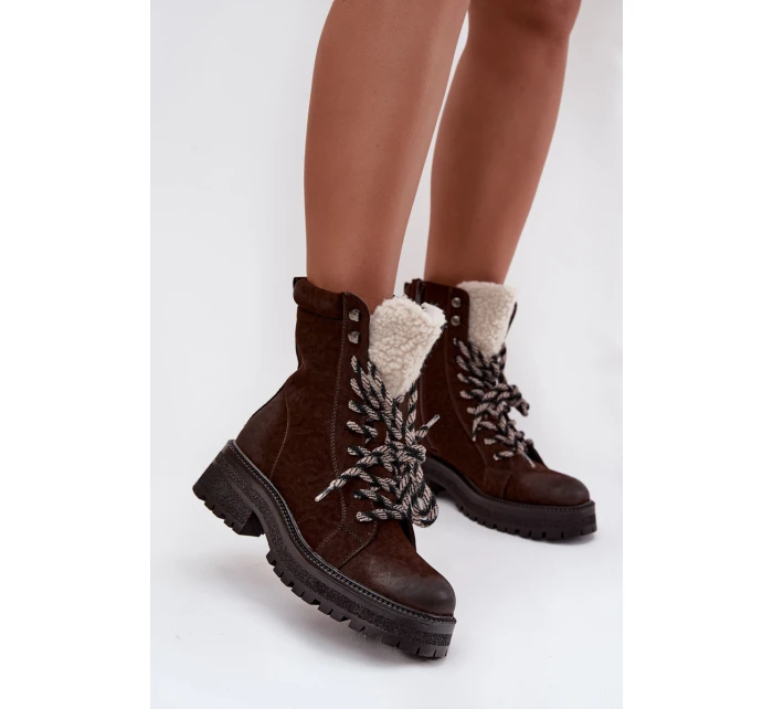 Dámské trapery boty z eko kůže čokoládové Bellora