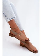 Kožené sandály se zlatým detailem Zazoo 40473 světle hnědé
