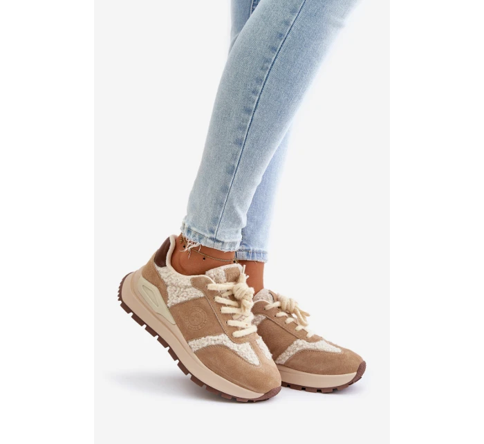 Ocieplane Sneakersy Damskie Skórzane Big Star OO274A317 HI-POLY SYSTEM Beżowe Ocieplane Sneakersy Damskie Skórzane Big Star OO274A317 HI-POLY SYSTEM Beżowe