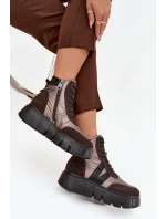 Dámské zateplené kotníkové boty na platformě model 21712578 hnědé - VINCEZA Dámské zateplené kotníkové boty na platformě model 21712578 hnědé - VINCEZA