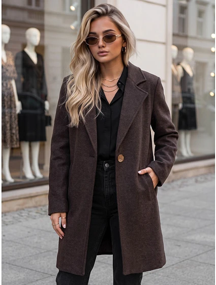 Płaszcz damski klasyczny czekoladowy model 22404917 - FashionStreet