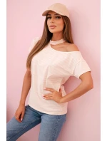 Dámska bavlnená blúzka na jedno rameno s chokerom prašná ružová