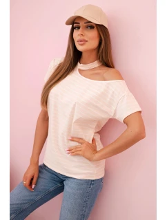 Dámska bavlnená blúzka na jedno rameno s chokerom prašná ružová