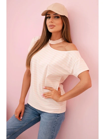 Dámska bavlnená blúzka na jedno rameno s chokerom prašná ružová