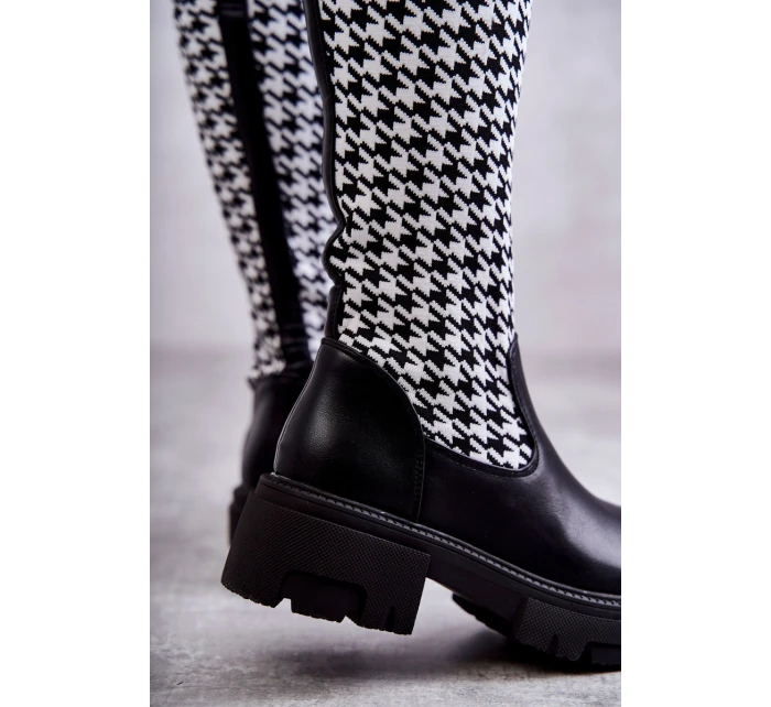 Damskie Kozaki Skarpetkowe W Pepitkę Czarno-Białe Avira Damskie Kozaki Skarpetkowe W Pepitkę Czarno-Białe Avira