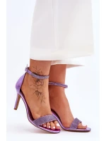Dámské sandály na vysokém podpatku s kamínky fialové model 21622320 - Boto