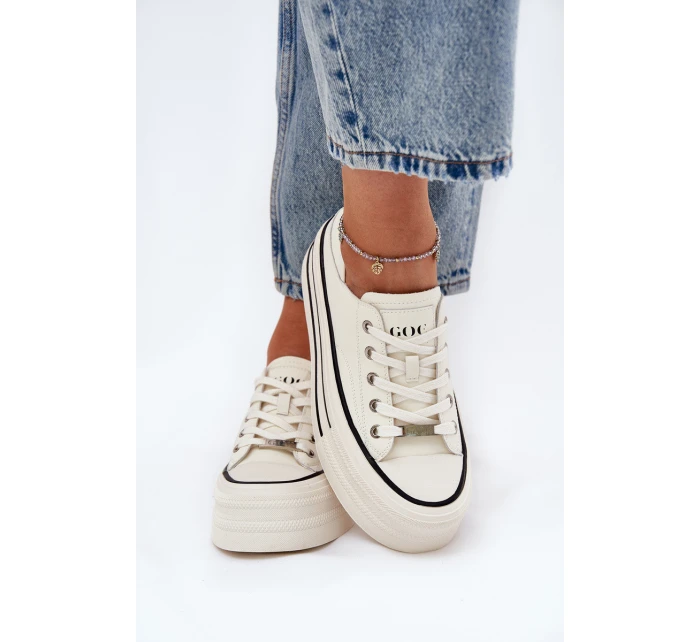 Dámské Kožené Tenisky Na Platformě model 21691395 Bílé - Goe