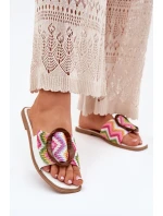 Klapki Damskie Płaskie Z Ozdobną Klamrą Białe Luwam Klapki Damskie Płaskie Z Ozdobną Klamrą Białe Luwam