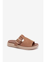 Dámske kožené sandále na platforme so zlatou prackou Camel Zemela