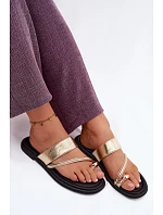 Dámské pantofle z pravé kůže na ploché podešvi Vinceza 66939 zlaté