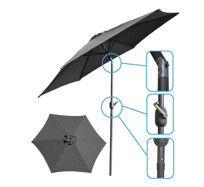ZÁHRADNÝ DÁŽDNIK 300 CM SKLADACÍ SIVÝ