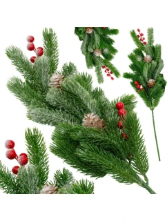 DEKORATÍVNA BOROVICOVÁ VETVIČKA S JAVOROM A ŠIŠKAMI 60CM