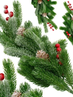 DEKORATÍVNA BOROVICOVÁ VETVIČKA S JAVOROM A ŠIŠKAMI 60CM