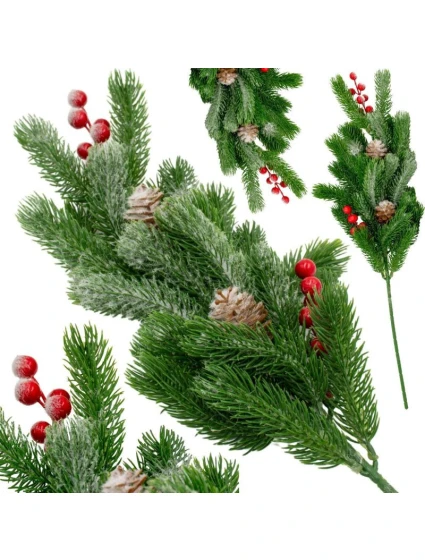 DEKORATÍVNA BOROVICOVÁ VETVIČKA S JAVOROM A ŠIŠKAMI 60CM