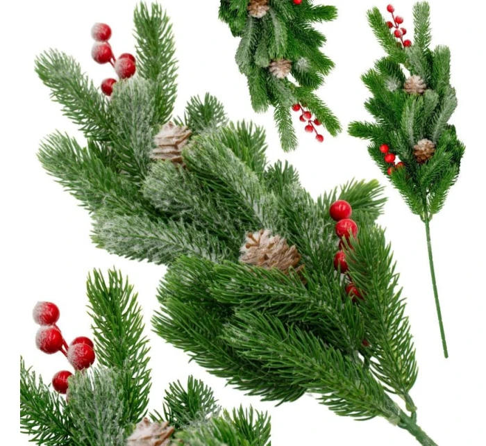 DEKORATÍVNA BOROVICOVÁ VETVIČKA S JAVOROM A ŠIŠKAMI 60CM