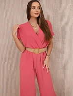 Kombinéza s ozdobným pásom koralová