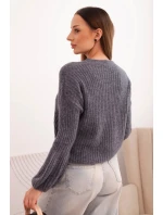 Svetr dámský z baby alpaky s model 21780841 rukávy grafitový - K-Fashion Svetr dámský z baby alpaky s model 21780841 rukávy grafitový - K-Fashion