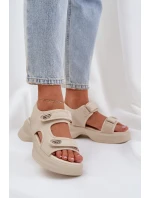 Materiałowe Lekkie Sandały Na Platformie Jasnobeżowe Deniffia