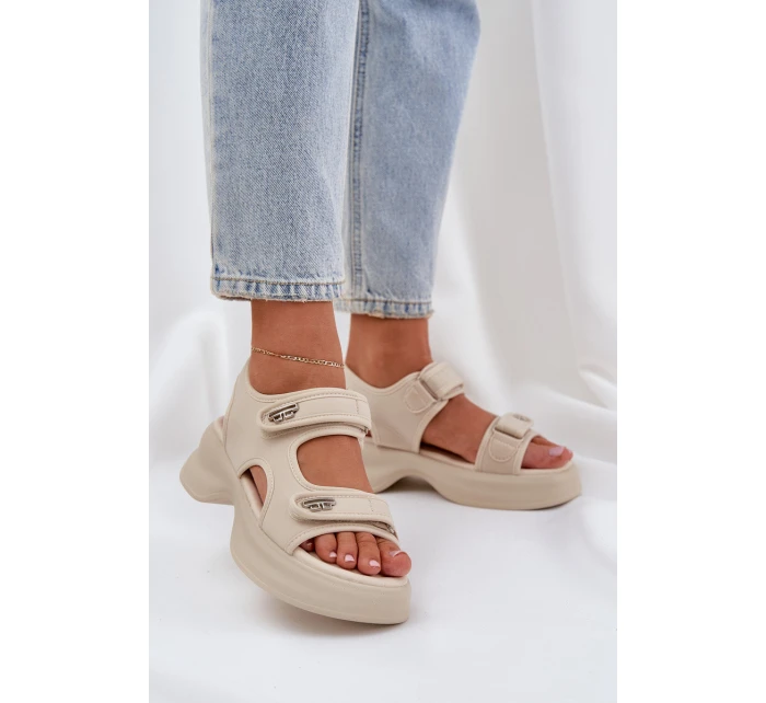Materiałowe Lekkie Sandały Na Platformie Jasnobeżowe Deniffia