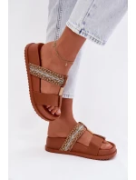 Dámské platformové sandály s pásky a zlatým detailem Camel Tahlia Dámské platformové sandály s pásky a zlatým detailem Camel Tahlia