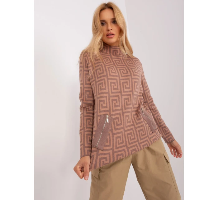 Sweter AT SW model 20742414 jasny brązowy - FPrice Sweter AT SW model 20742414 jasny brązowy - FPrice