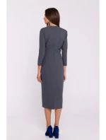 S372 Kvetinové šaty v tvare ceruzky - sivé