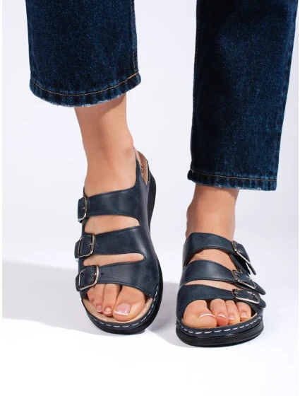 Klasické tmavě modré dámské sandály na klínku Klasické tmavě modré dámské sandály na klínku