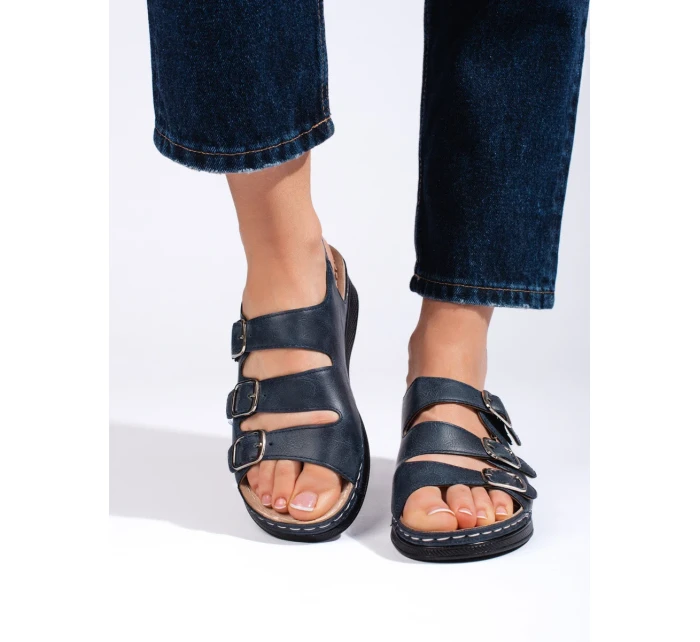 Klasické tmavě modré dámské sandály na klínku Klasické tmavě modré dámské sandály na klínku