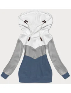 Dámska trojfarebná mikina bielo-šedo-modrá (2303)