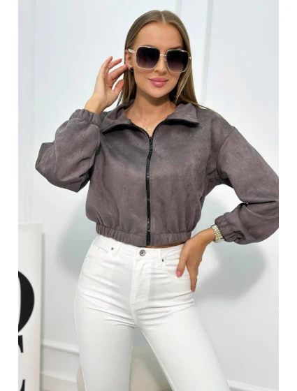 Semišová mikina na zip šedý Semišová mikina na zip šedý