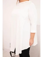Dámske Plus veľkosť bavlnená blúzka asymetrické s roll-up rukávy biela