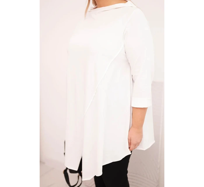 Dámske Plus veľkosť bavlnená blúzka asymetrické s roll-up rukávy biela