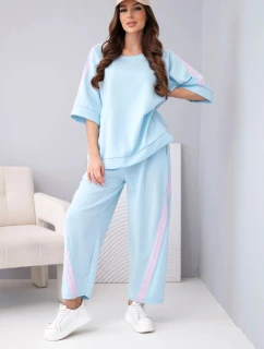 Dámský máslový komplet z viskózy, mikina a kalhoty s lampasy modrý