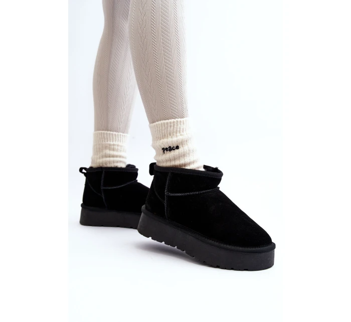 Modne Zamszowe Niskie Śniegowce Czarne Nucca