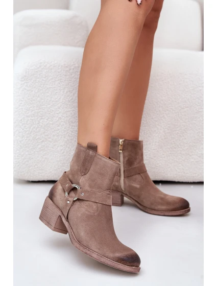 Zazoo 60477 Zamszowe Ocieplane Botki Na Obcasie Beżowe