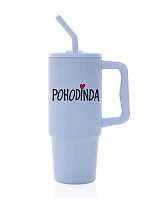 POHODINDA - světle modrá cestovní termoska s barevným víčkem 900 ml