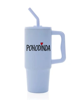 POHODINDA - světle modrá cestovní termoska s barevným víčkem 900 ml