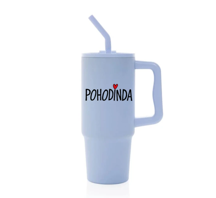 POHODINDA - světle modrá cestovní termoska s barevným víčkem 900 ml
