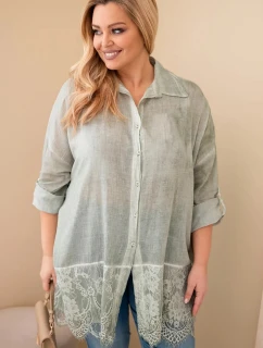 Dámske bavlnené tričko s čipkou Khaki