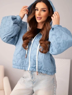 Dámská prošívaná bunda s kapucí a ozdobným květinovým vzorem model 22010146 - K-Fashion