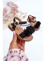 Modne Dziecięce Sandały Z Kwiatami Czarne Poly Modne Dziecięce Sandały Z Kwiatami Czarne Poly